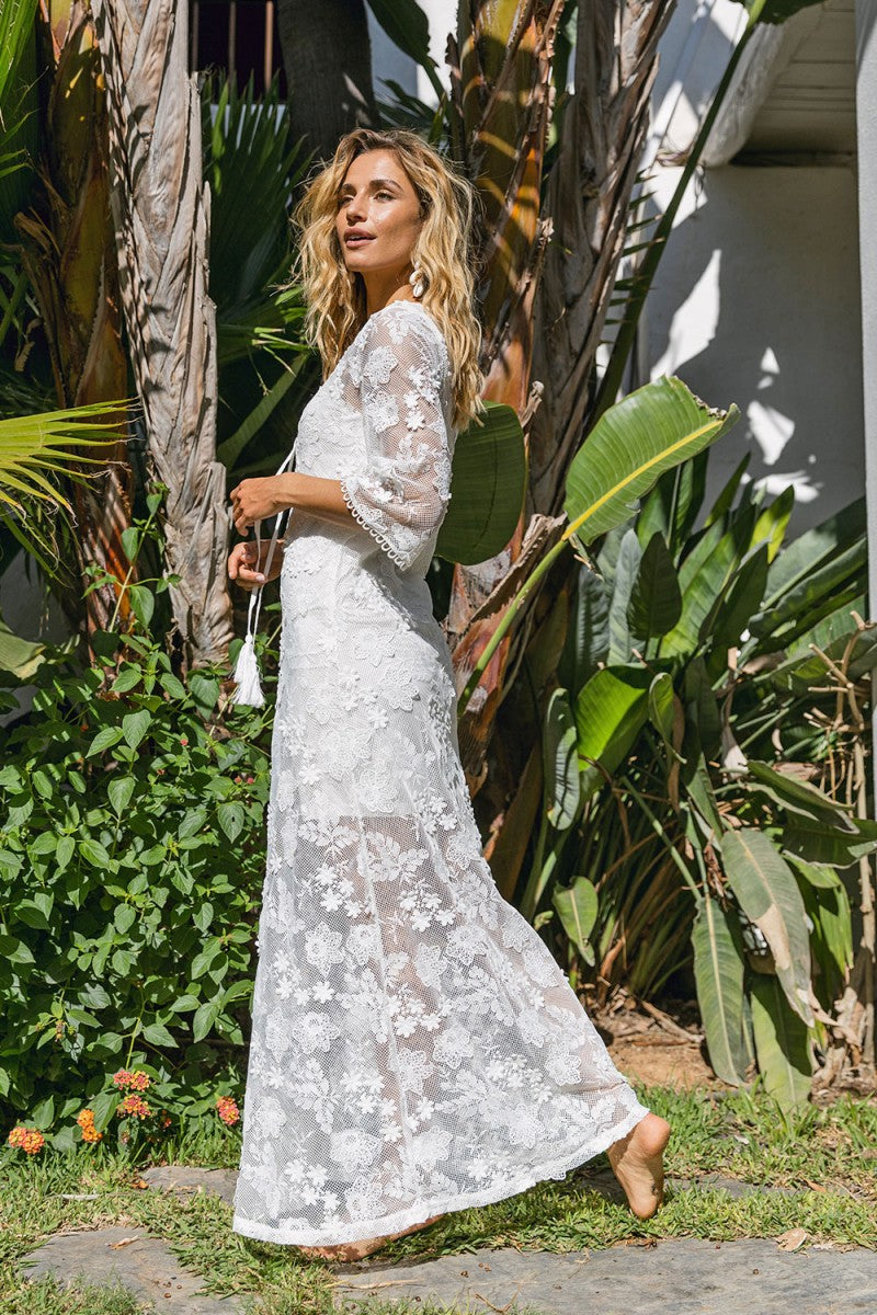 Lace Maxi Dress in White – Boho Chic